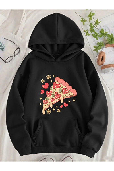 Flow touch بيتزا رارك ب مطبوع وايت أو قصة فضفاضة سويت شيرت بقلنسوة