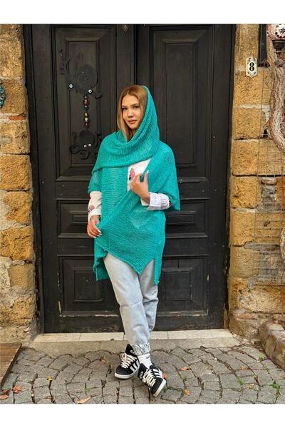 Miss Boheme Turquoise Color Shawl Collar Mercerized Cardigan