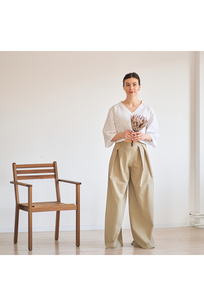 Nuvola slow fashion Wide-Length Cotton Pants with Hidden Zipper