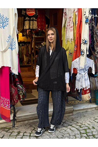 Miss Boheme Black Color Hooded Mercerized Cardigan