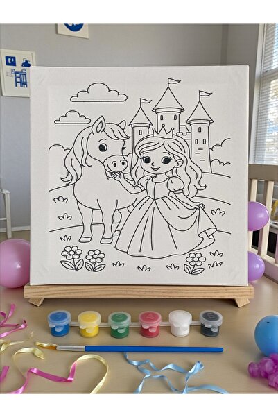 Asra Çocuklar İçin Tuval Boyama Seti (Tuval, Şövale, Fırça ve 6 Renk Akrilik ...