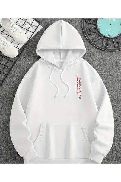 ORVIO Group Erkek Japon Samurai Oversize Hoodie Streetwear Tokyo Stil Arka Baskılı Grafik Tasarım Trend
