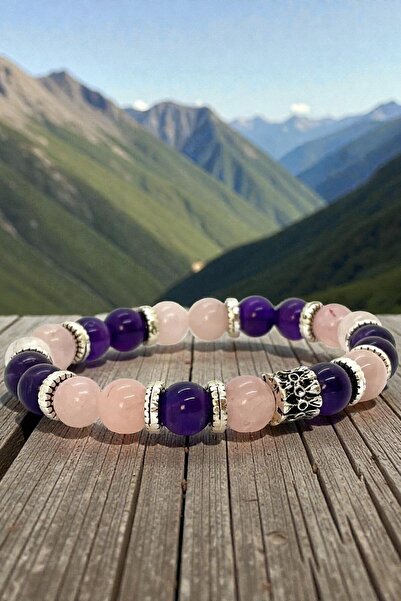 LADIN DOGALTAŞ Love Magnet Bracelet - Amethyst - Pink Quartz