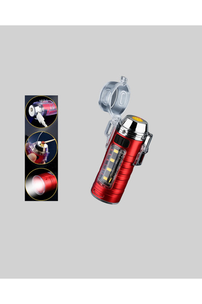 Lisinya USB Şarjlı Rüzgar Geçirmez Elektrikli Çakmak El Fenerli -