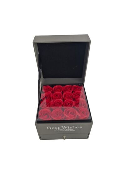 OEM Romantic gift set – 16 soap roses, gold heart necklace, lipstick and stor...