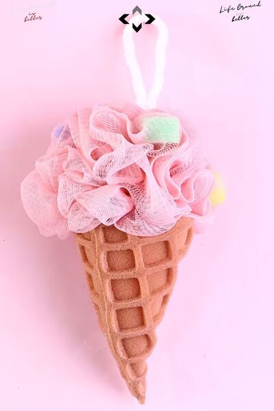 LİGROUND ليفة استحمام منقوشة على شكل آيس كريم وردي، ليفة استحمام للجسم، ليفة ...