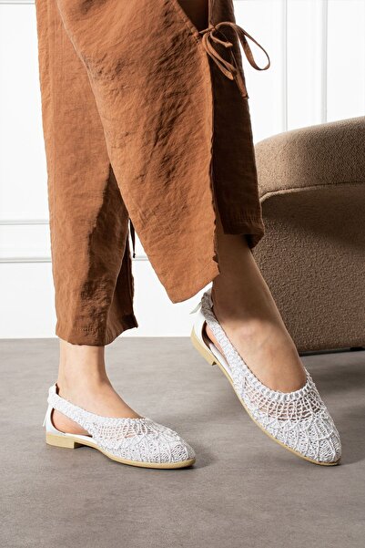 Pazzyonez Women's Elsa Straw Lace Ballerinas with Open Back, Comfortable Mesh...