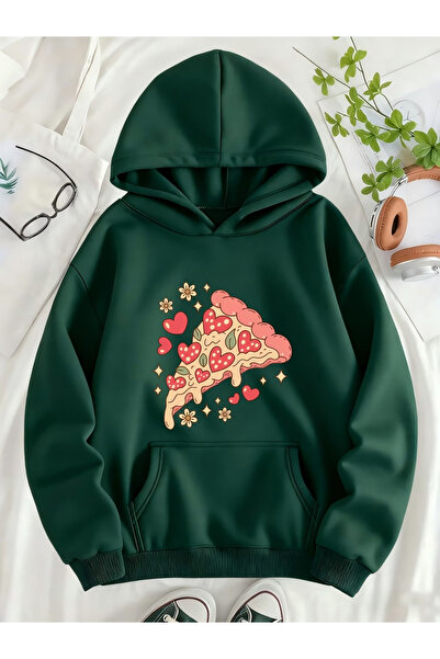 Flow touch Pizza Back B Printed White O Oversized Hooded Sweatshirt Hoodie