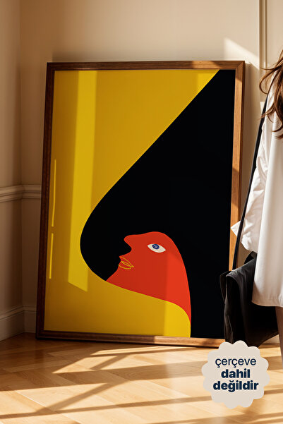 Persona Istanbul "Gizemli Profil" - Sarı ve Siyah Soyut Sanat Posteri (Çerçev...