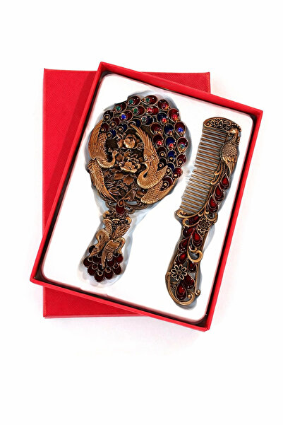 MD Moda Accessories Vintage Tavus Kuşu Figürlü El Aynası ve Tarak Seti – Renk...