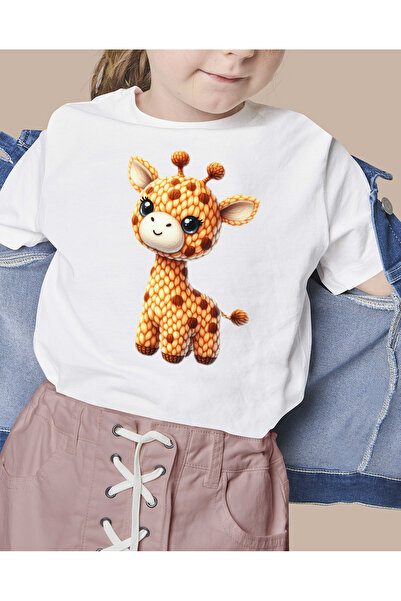 F17 Ajans Pletena majica za devojčice sa žirafom Štampano 100% pamuk
