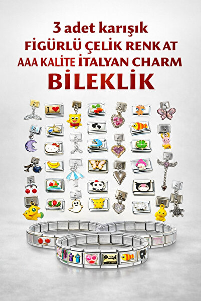 Jack Ferrero 3 adet karışık FİGÜRLÜ ÇELİK RENK ATMAZ AAA KALİTE İTALYAN CHARM...