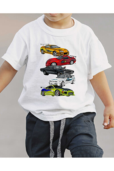 F17 Ajans Tricou cu mânecă scurtă pentru băieți, imprimat cu mașini de curse,...