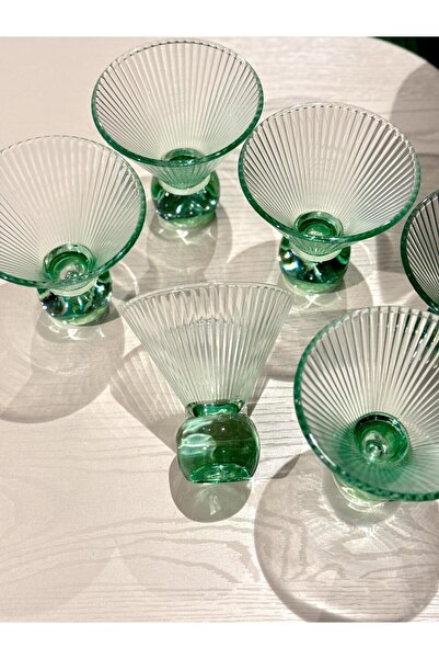 ROY KING Royking Ayaklı Dondurmalık Dik Çizgi Yeşil Kase Kokteyl Bardak YV-353