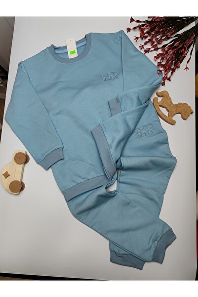 MODA VE DERYA Blue Unisex Children's Tracksuit Set with Shiny Bottom and Top