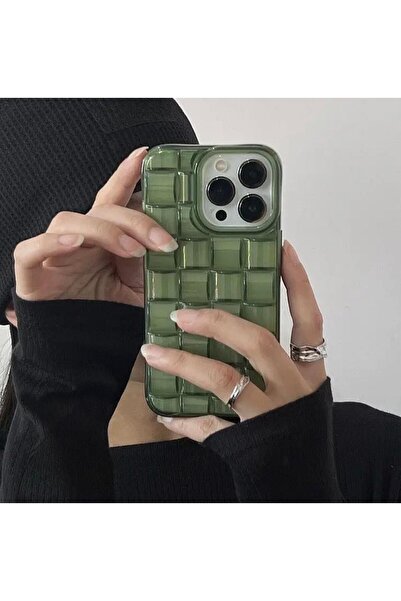 Burroe Atalier İphone 12 PROMAX şeffaf yeşil üç boyutlu yumuşak silikon örgü ...