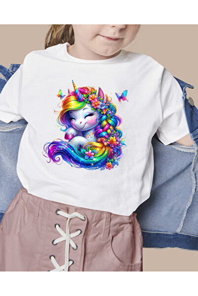 F17 Ajans Jednorog Štampano 100% pamuk majica za devojčice sa okruglim izrezom
