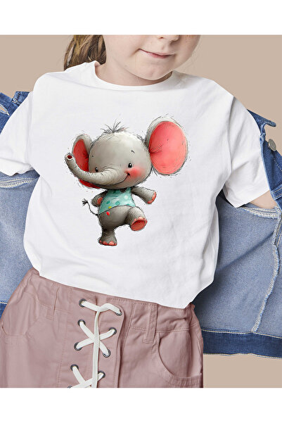 F17 Ajans Tricou drăguț pentru fete, 100% bumbac, cu imprimeu elefant, cu gât...