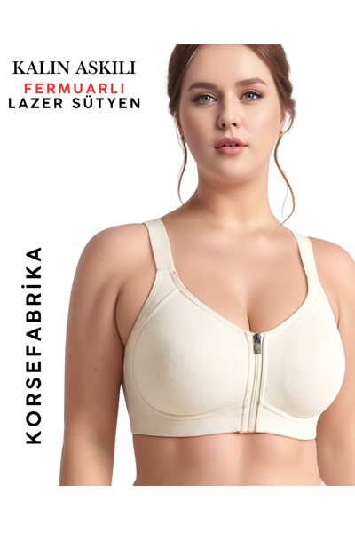KORSEFABRİKA BÜYÜK BEDEN FERMUARLI Lazer Balensiz Kalın Askılı Sütyen
