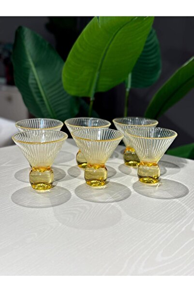 ROY KING Royking Ayaklı Dondurmalık Dik Çizgi Sarı Kase Kokteyl Bardak YV-352