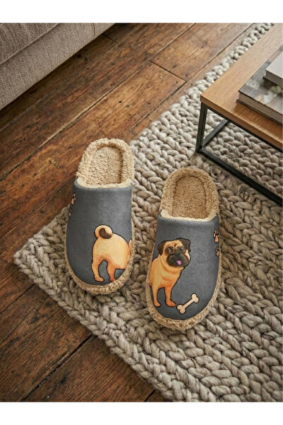 BİG STEPS Köpek Desenli Kadın Ev Terliği - Yumuşacık Peluş Terlik, Sesiz Taba...