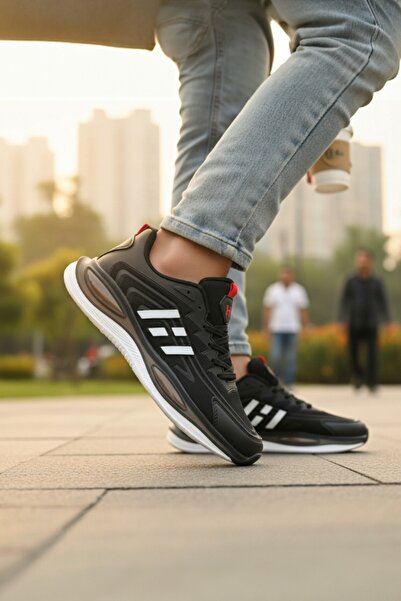 enoch Enoch Men's Black and White Striped Sporty Walking Shoes - Orthopedic S...