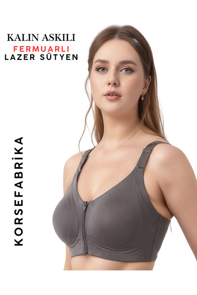 KORSEFABRİKA BÜYÜK BEDEN FERMUARLI Lazer Balensiz Kalın Askılı Sütyen