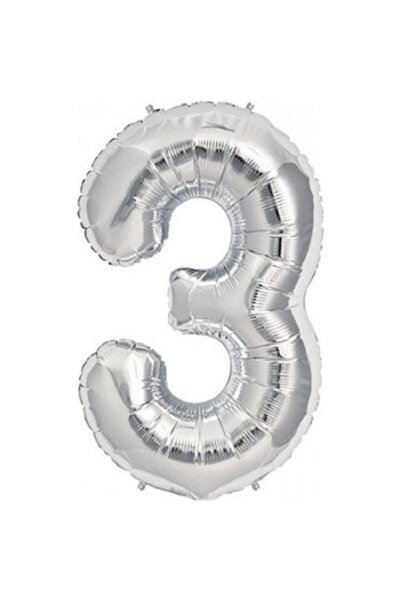 BenimMarifetlerim Number 3 Silver Foil Balloon 34 Inch 86 cm