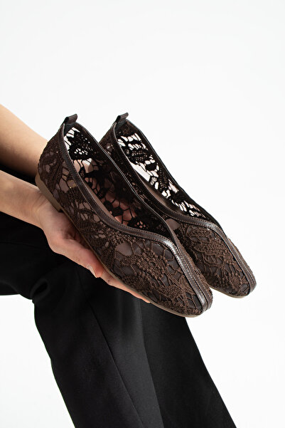 dabab shoes Floria Dantel Women's Flat Babet Lace Woven Floral Patterned Eleg...