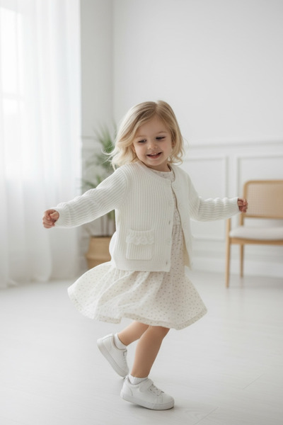 LEAKİDS Kız Çocuk Triko Düğmeli Hırka Krem renk