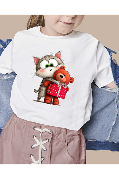 F17 Ajans Slatka mačka i medvedić Štampano 100% pamuk majica za devojčice sa ...