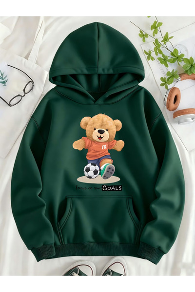 Flow touch Teddy Printed Women/Men Unisex Oversized Hooded Gray Sweatshirt