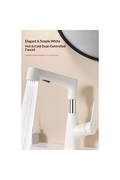 iron candy White Pull-Down Kitchen Faucet Hot Cold Mixer 2-Mode Sprayer 360 S...