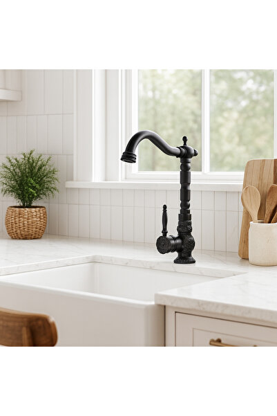 banyosepeti صنبور مطبخ مطلي باللون الأسود غير اللامع من لاليزار - أنبوب دوار،...