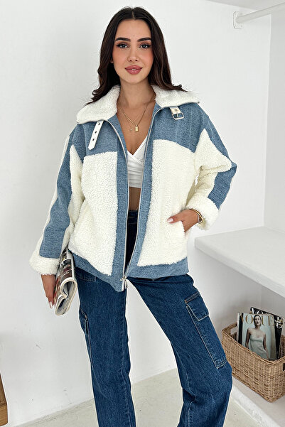 Noa&Noa Women's Patchwork Sherpa Coat – Denim Frost