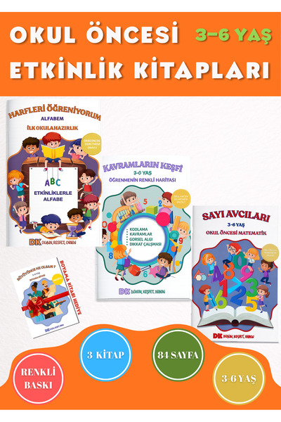 Anonim Yayıncılık 3–6 Yaş Okul Öncesi Eğitim Seti 3 Kitap + Hediye Mini Boyama