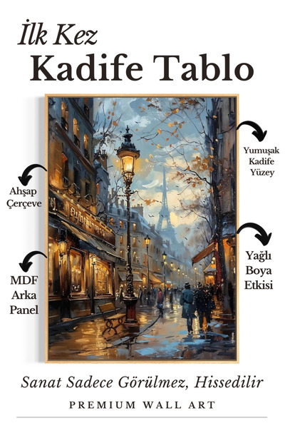 ARTAN GALLERY İtalyan Kadife Paris Sokak Duvar Tablosu | Yağlı Boya Görünümlü...