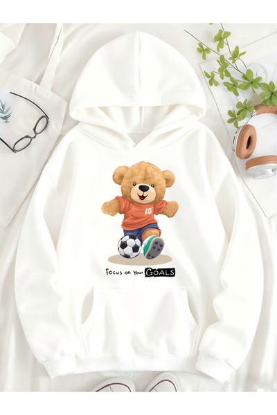 Flow touch Teddy Printed Women/Men Unisex Oversized Hooded Gray Sweatshirt