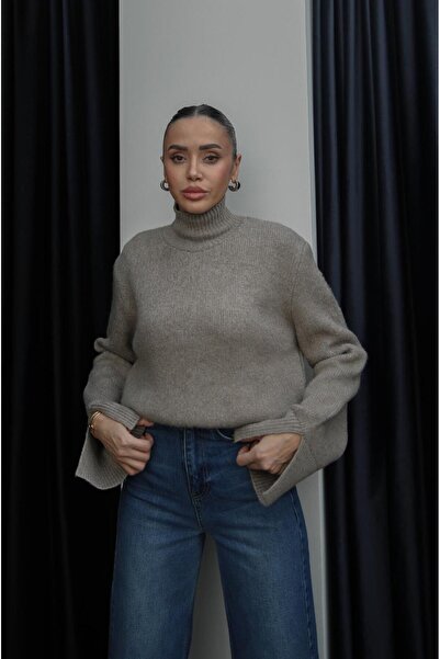 Havoş Mink Sleeves Slit Half Fisherman Sweater