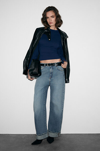 GRIMELANGE Comino women's round neck fitted stretch fabric Slim Fit navy blue...