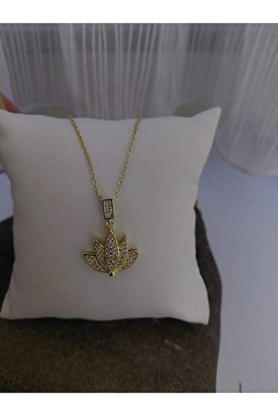 lavante butik kendini özel hisset Zircon Stone Lotus Flower Steel Necklace