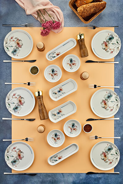 ers erbaşlar Ferah Çiçek Desenli 14 Parça 6 Kişilik Lüx Kahvaltı Takımı, Kahv...