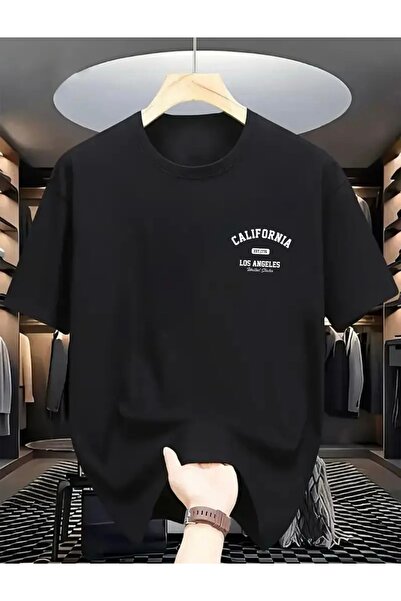 FUFLUNS تي شيرت كاليفورنيا لوس أنجلوس مطبوع بياقة دائرية كبيرة الحجم