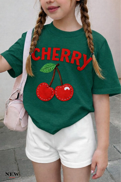 New Shine تي شيرت للأطفال مطبوع عليه الكرز للجنسين