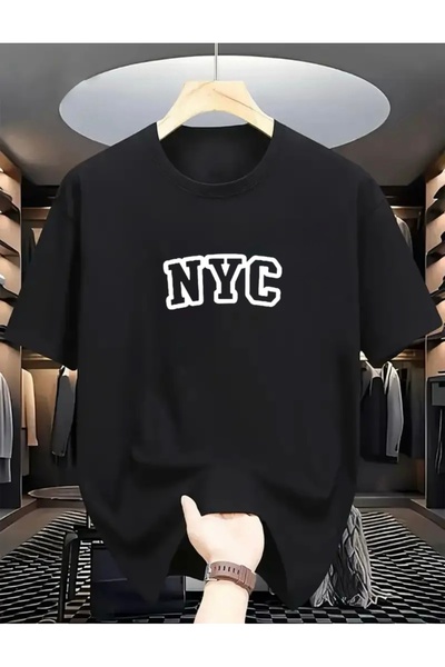 FUFLUNS تي شيرت برقبة دائرية مطبوع عليه NYC مقاس كبير