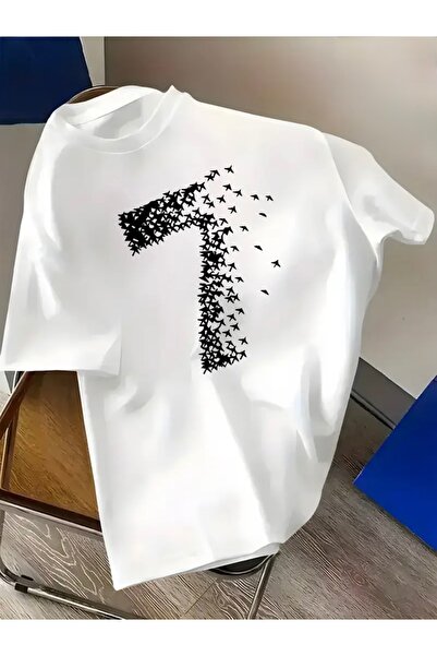 FUFLUNS تي شيرت UÇAN 7 مطبوع ذو ياقة دائرية كبيرة الحجم