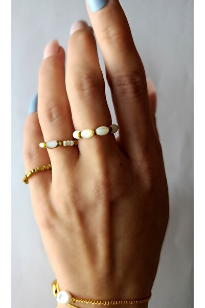 chibi 3-Piece White Stone Flexible Pearlescent Ring Set - Design Pinterest Ri...