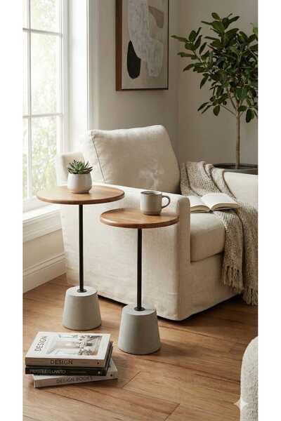 schane home İkili Sehpa Takımı. beton ayak masif gürgen tabla