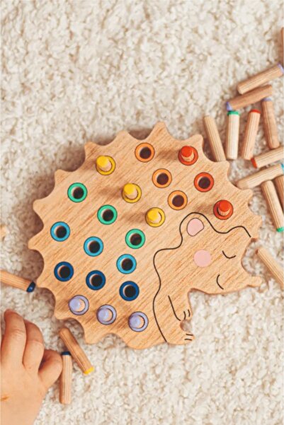 Ankebut Montessori Ahşap Duyusal Eğiti Oyuncak renk eşleştirmeli pim takmalı ...
