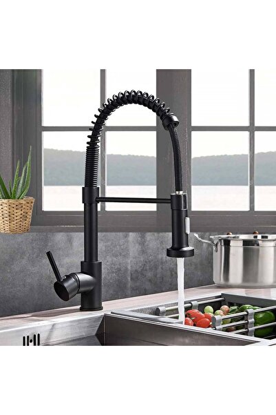 banyosepeti صنبور مطبخ صناعي حلزوني أسود غير لامع من ProFlex – رأس ذو ضغط عال...